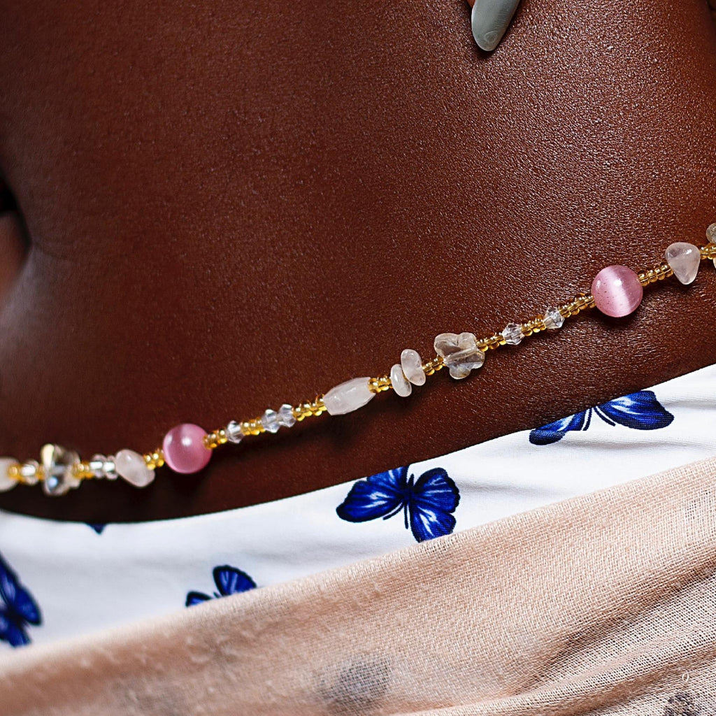 Chaîne de ventre en pierre - Lueur Rose